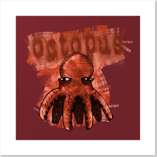 red octopus cartoon style funny illustration Posters and Art